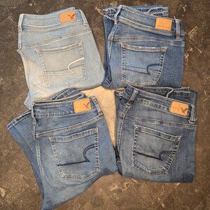 BUNDLE-WOW-4 PAIRS OF AMERICAN EAGLE WOMENS JEANS-1 PRICE-SIZE 10 LONG-BUY NOW!!
